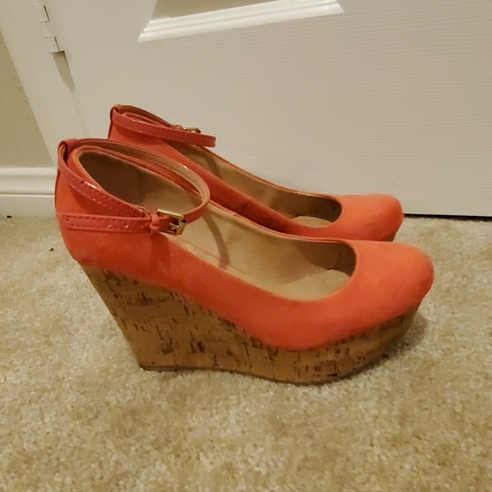 Orange suede platforms